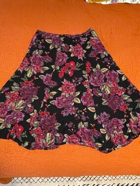 White Stag Black A-line Skirt with Purple and Pink Floral Print